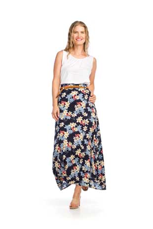 PS-16902 - FLORAL MAXI SKIRT WITH BRAIDED BELT - Colors: AS SHOWN - Available Sizes:XS-XXL - Catalog Page:88 